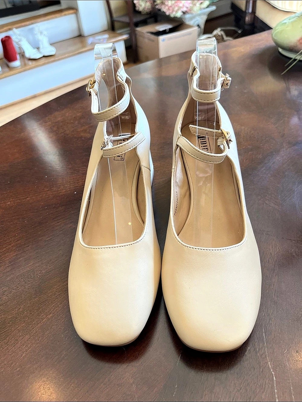 Mary Jane Block Heel Pumps in Cream Like New
